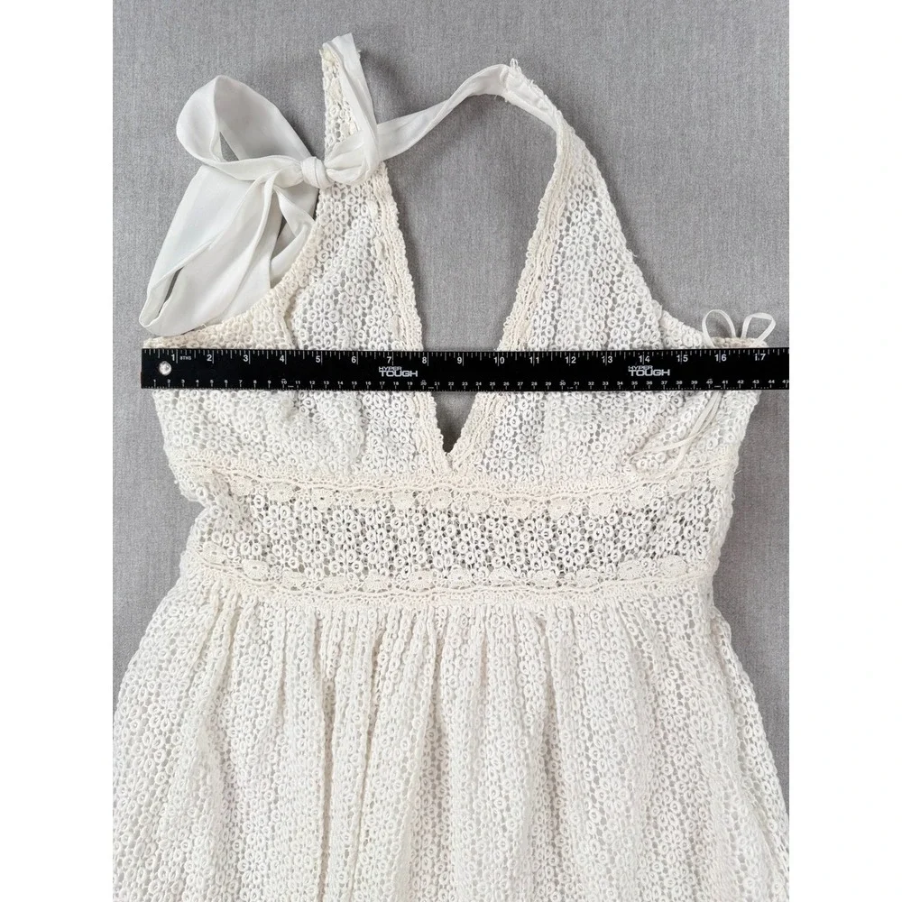 Free‎ People Ivory Lace Halter Mini Dress Boho Crochet Floral 12